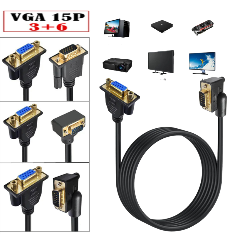 90- graders vga hann-til-hunn-forlengelseskabel, vga 15- pins skjermvideokabel støtter 1080p full hd for pc bærbar pc tv projektor