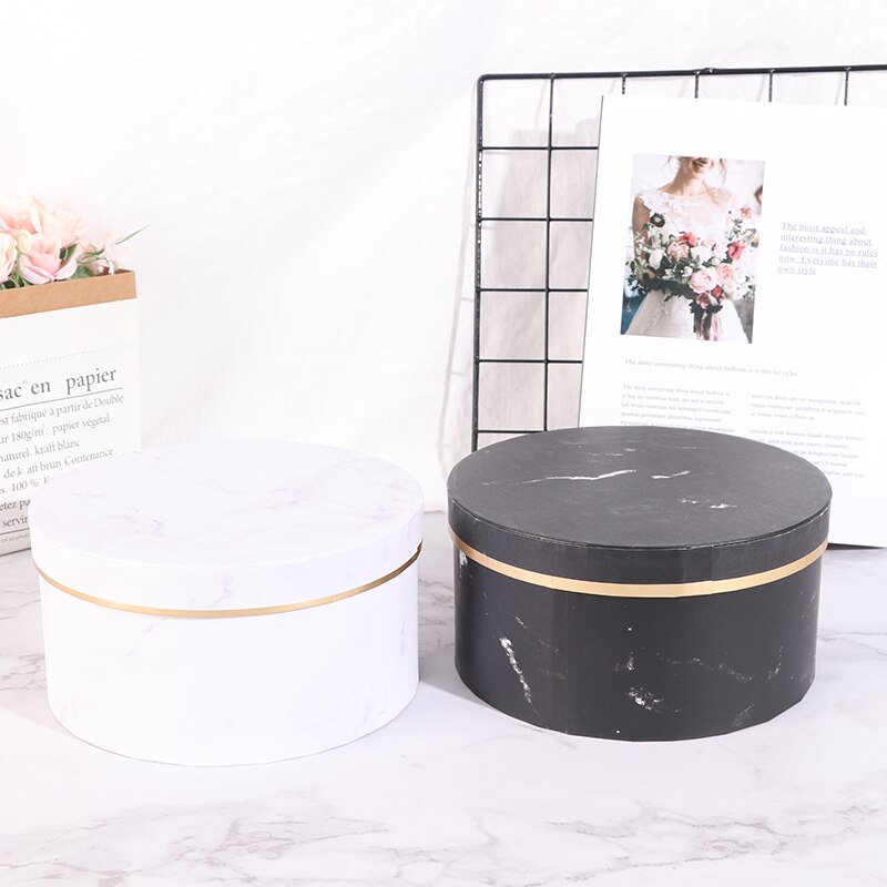 Marmer Romantische Ronde Bloem Doos Bloem Verpakking Papieren Zak Cadeau Lanyard Opbergdoos Bloemist Boeket Bloem Doos Met Deksel