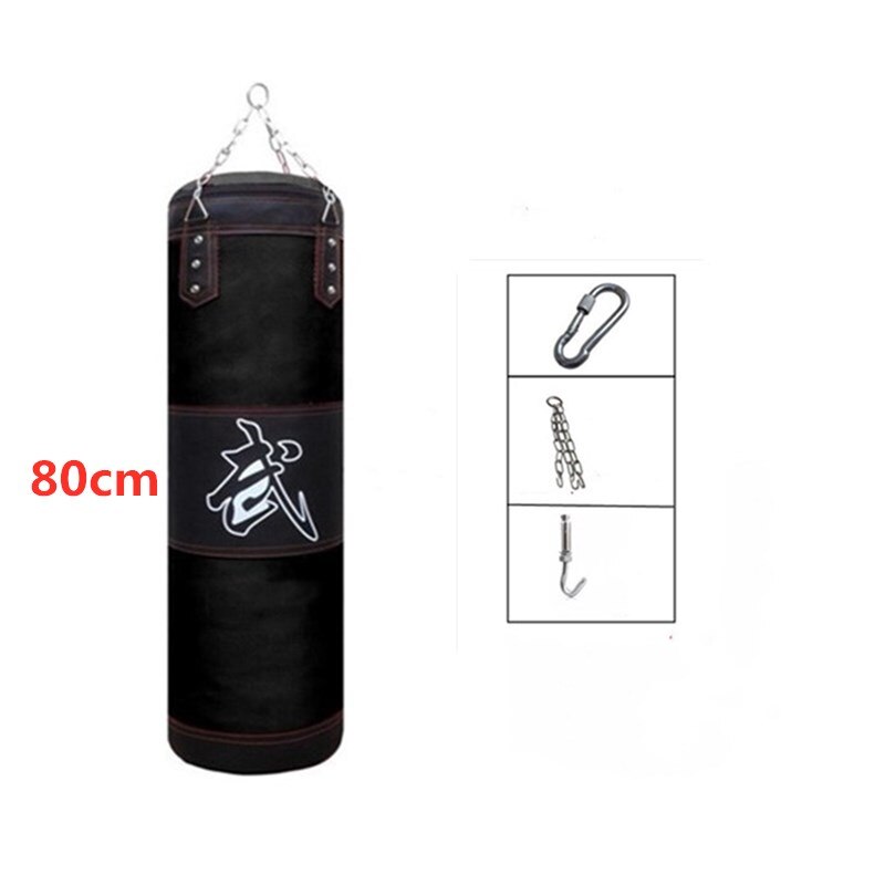 Saco de pancada profissional para treinamento, vazio, suspenso, resistente, com corrente de metal, gancho, fivela, para combate a karatê: 80cmblack