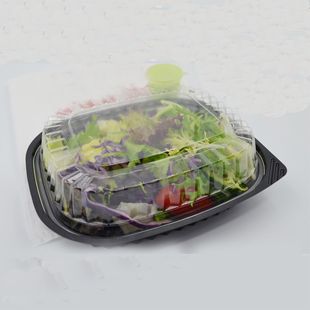 50 Stuks Plastic Salade Fruit Doos Zwarte Bodem Met Transparante Deksel