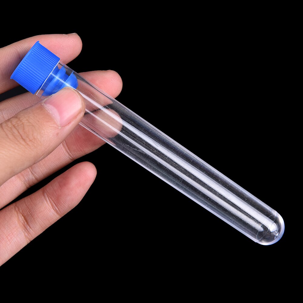 10pcs 15*100mm Plastic Test Tubes With Wing Plug Clear Round Bottom Vial School Chemistry Lab Supplies