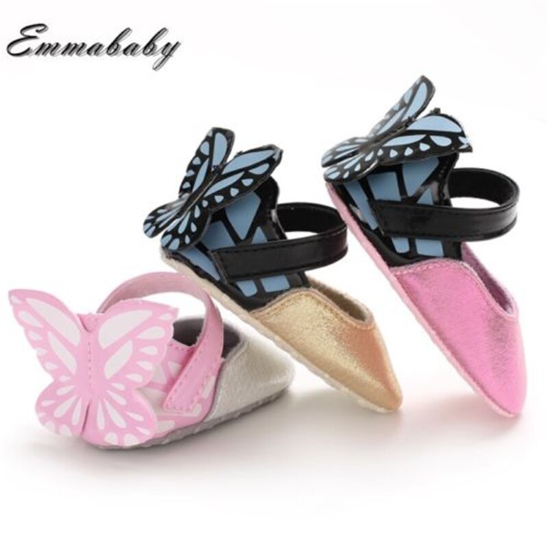 ¡Novedad! Rosa metalizados de zapatos de bebé niña en papel de aluminio, zapatos de mariposa para bebé