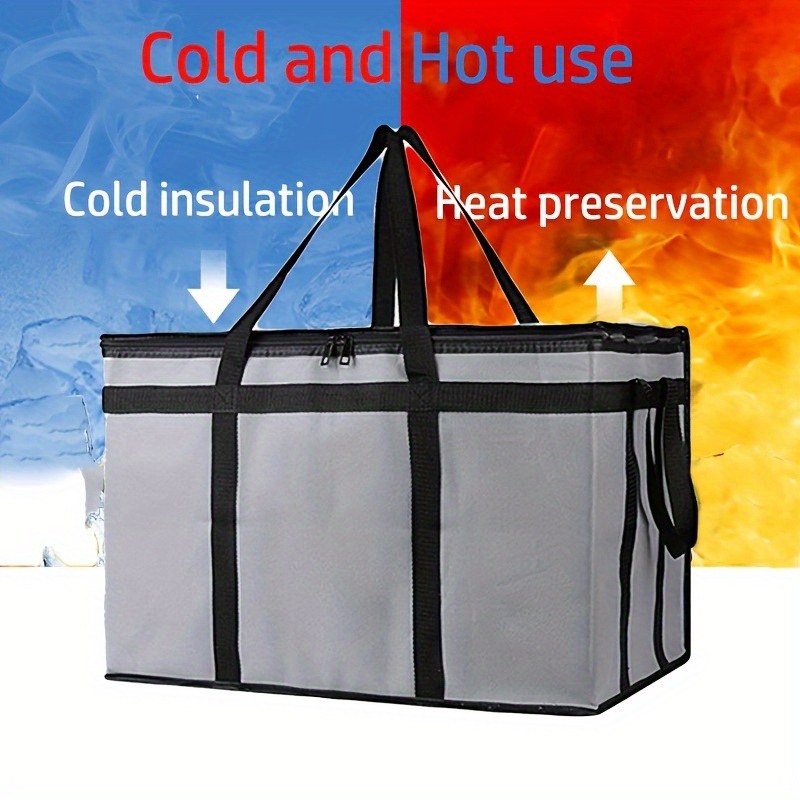 1 Set (Bag & Bottom), XXXL Large Capacity Reusable Warming Bag with Removable Hard Bottom, 3 Layers Insulated Pizza Bag