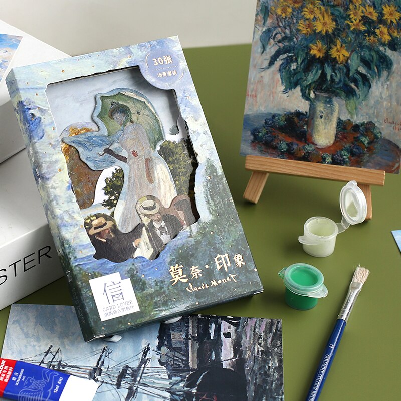 30 Stks/set Monet Impression Olieverf Postcard Diy Bronzing Serie Wenskaarten Journal Decoratie