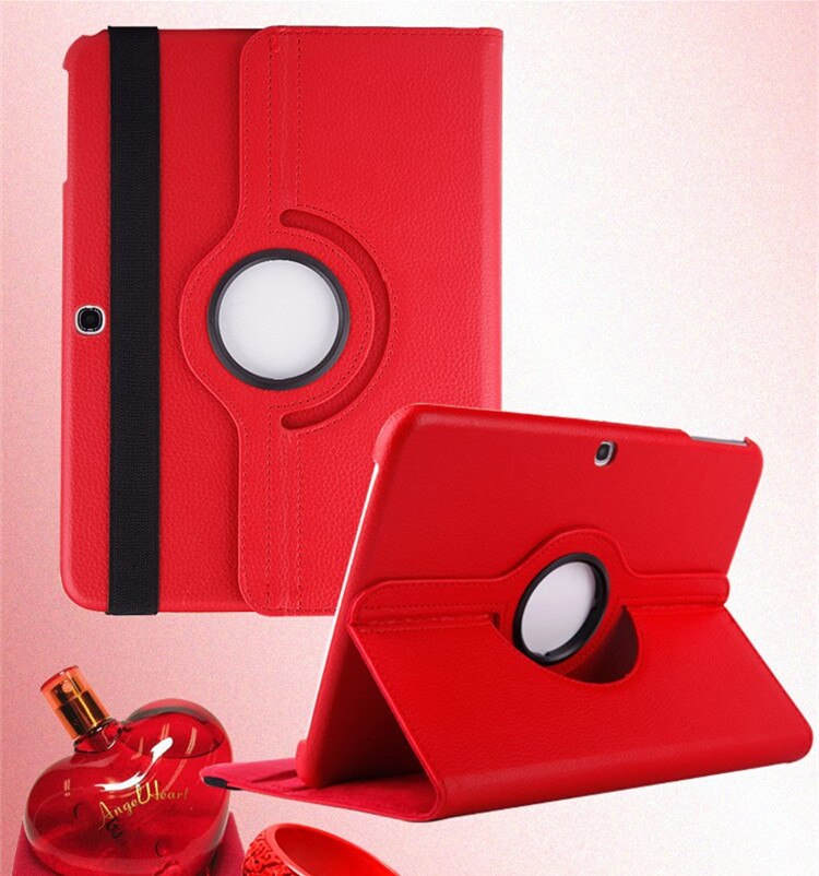 Dla Samsung Galaxy Tab 4 10.1 cal T530 T531 T535 SM-T530 SM-T535 Tab4 Tablet 360 obracanie przypadku klapki skórzane pokrywy Funda Capa: red