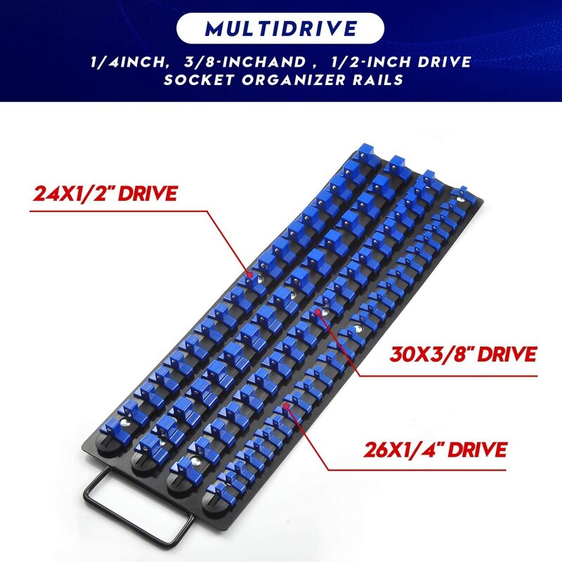 SHGO -Socket Organizer 80-Piece , 1/4-Inch, 3/8-Inch, 1/2-Inch, Socket Rail Premium Socket Holders