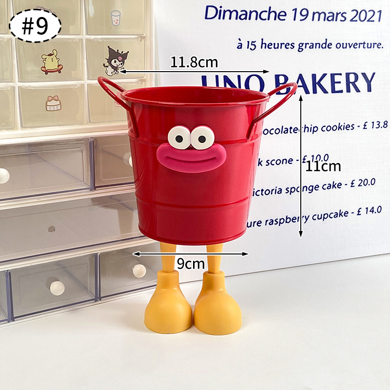Iron Bucket Box Big Mouth Large Capacity Iron Pen Holder Desktop Flower Pot Arrangement Dormitory Miscellaneous Storage Box: MULTI