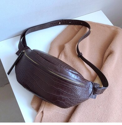 Crocodile taille sacs pour femmes modèle PU cuir nouvelle couleur unie drôle Packs dames ceinture sacs pour téléphone femelle drôle Pack: Marron