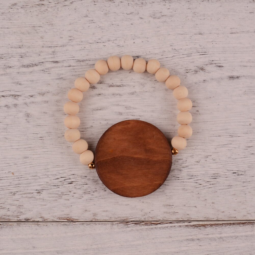 Bracelet de perles en bois blanc 8mm, , grand disque, monogramme, élasticité, bijoux pour femmes et hommes, 2022: beige