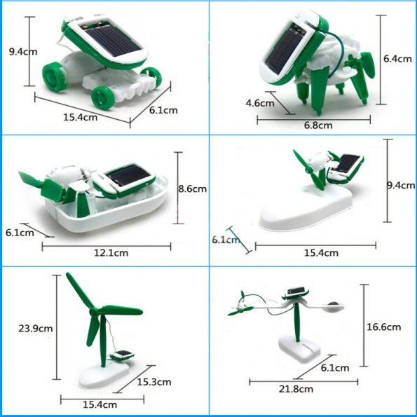 Brand 3D DIY Solar Powered 6 In 1Toy Kit Educational Robot Car Boat Dog Fan Plane Puppy Kids