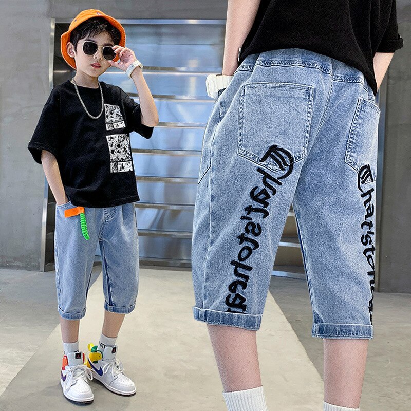 Sommer Kurze Jeans Jungen Jeans Kinder Denim Kurzen Hosen Casual Brief Drucken Teenager Dünne Hosen Jungen Hosen Für 4 zu 14 Y: 170
