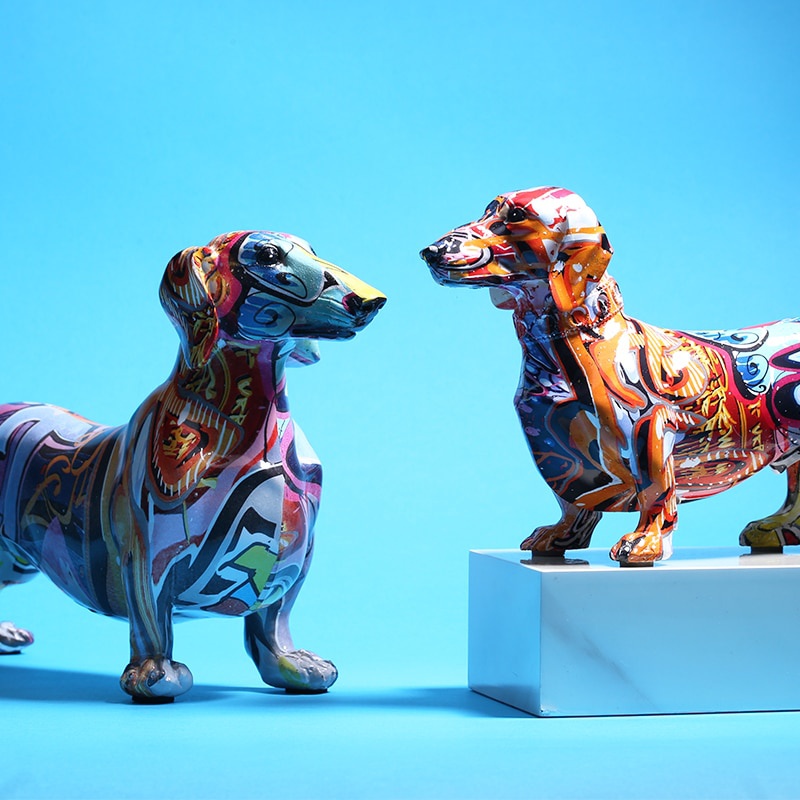 Geschilderde Kleurrijke Teckel Hond Creatief Huis Moderne Decoratie Ornamenten Woonkamer Wijnkast Kantoor Decor Desktop Ambachten