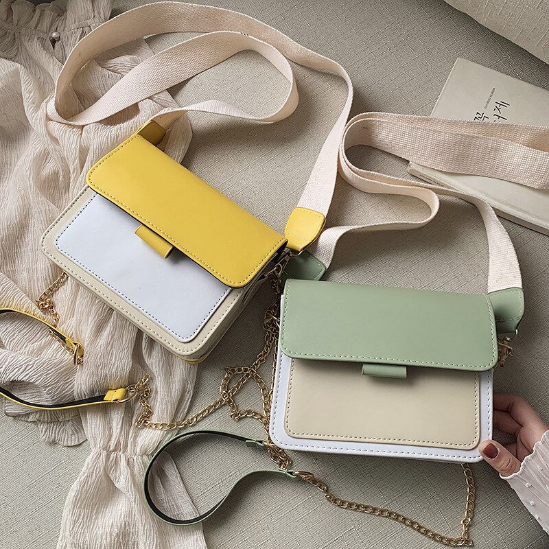 Contrasterende leren crossbodytassen voor dames, reistas, eenvoudige schoudertas, dames crossbodytas