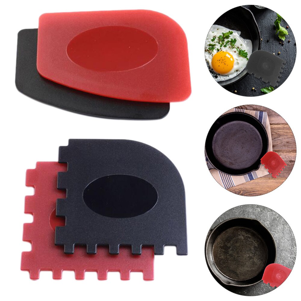 4pcs Cast Iron Skillet Cleaning Scrapers Iron Pan Scrubbers (Red, Black)