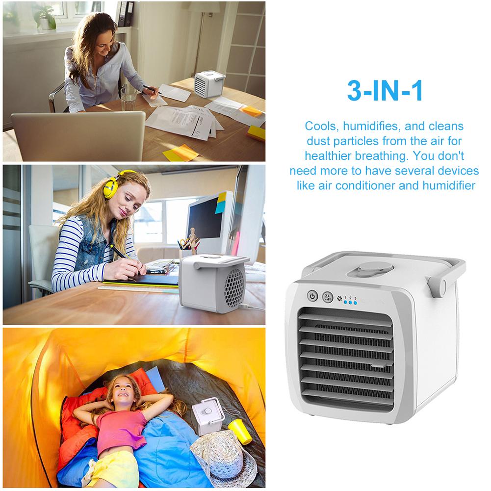 3-IN-1 Mini Portable Air Conditioner USB Personal Desktop Air Cooler Fan Cooler for Home Office Car Fan Air Conditioner Cooling