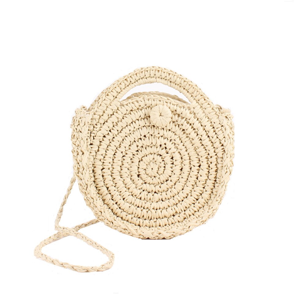 Round Ladies Straw Woven Bag Simple Shoulder Bag Beach Bag Large Capacity Handbag Women Bags Casual Tote Zipper: 7Beige