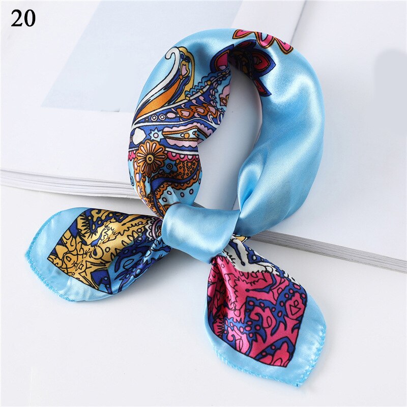 50*50 multifunctionele zijden sjaals dames bedrukte sjaals haarelastiek bloemen luipaard gestreept lint hoofddeksel retro halsdoek: 20