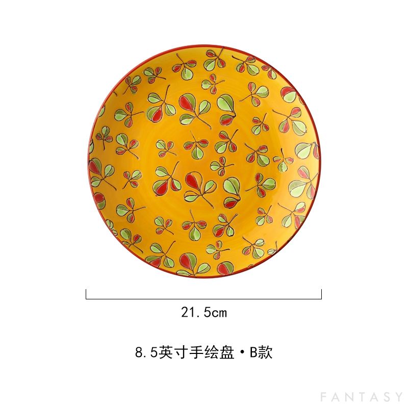 Foreign Trade Authentic Tableware Hand-Painted Relief Glazed Plate High-End Kitchen Plate Salad Steak Plate Sushi Plate: Green