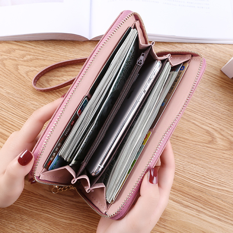 Novas mulheres carteiras e bolsas de couro do plutônio carteira feminina pulseira folha impressão longa bolsa grande capacidade saco do telefone deixe
