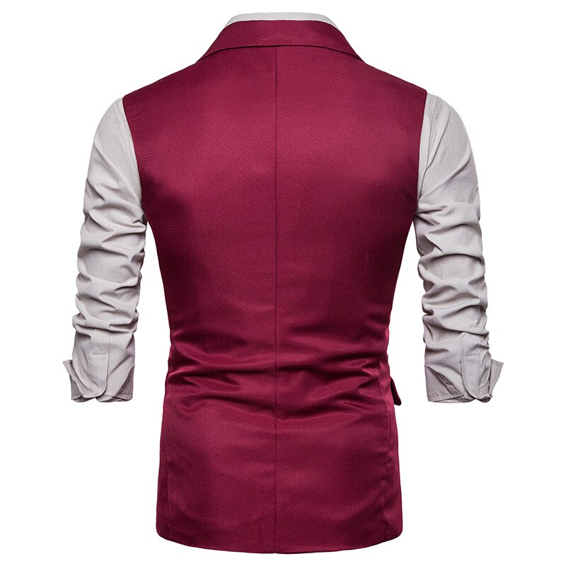 Brand Wine Red Longline Suit Vest Men Autumn Slim Fit Turn Down Collar Vest Waistcoat Mens Wedding Party Business Vests