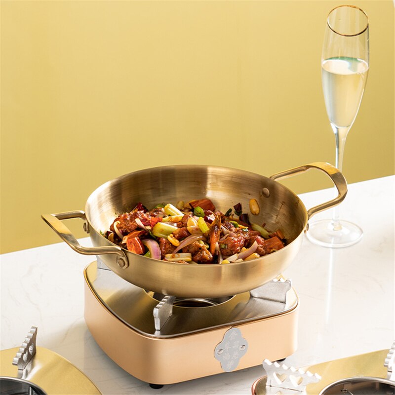 Marmite militaire dorée en acier inoxydable, petite marmite sèche coréenne, base spéciale pour cuisinière à alcool, Pot à soupe à gaz