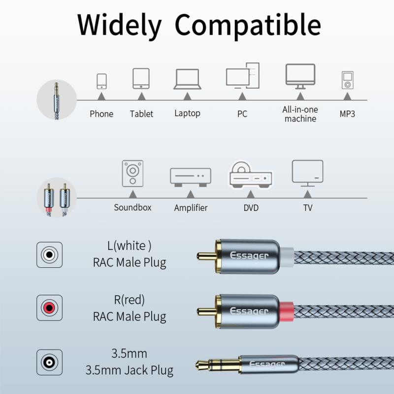 3.5Mm Male Naar 2RCA Audio Stereo Y Splitter Aux Kabel Voor Tv Pc Mannelijke Splitter Aux Kabel Voor Tv pc Versterkers Ugreen Rca Kabel