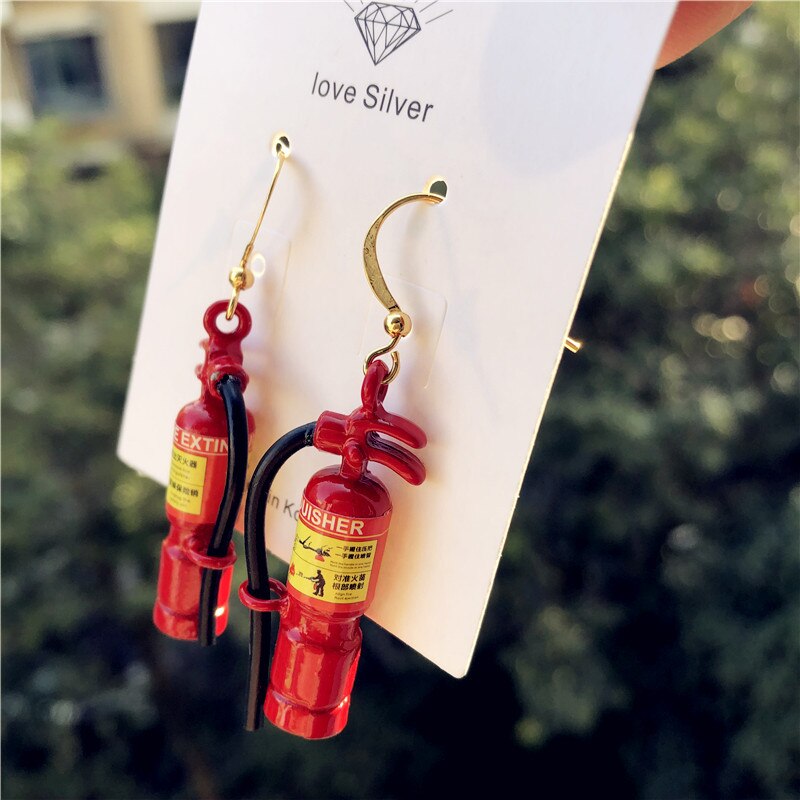 Crazy Exaggeration Fire Extinguisher Earrings Fireman Funny Dangle Earrings Personality Cute Accessories