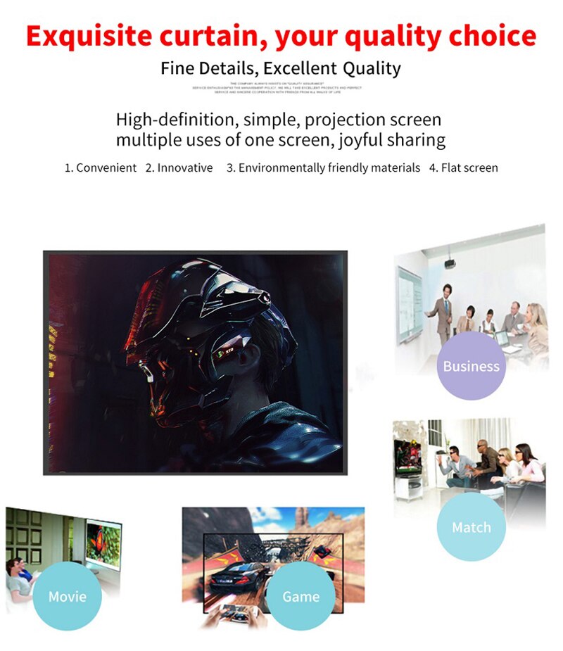 60-150inch Projector Screen Beamer Anti-Light Fabric Portable Foldable Home Cinema Theater Movie Outdoor Simple Screen With Hook