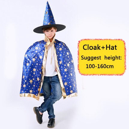Børn halloween kostume troldmand heks kappe hat hat sæt børn jul fest cosplay kappe fødselsdags fest forsyninger: S5 kappe kappe