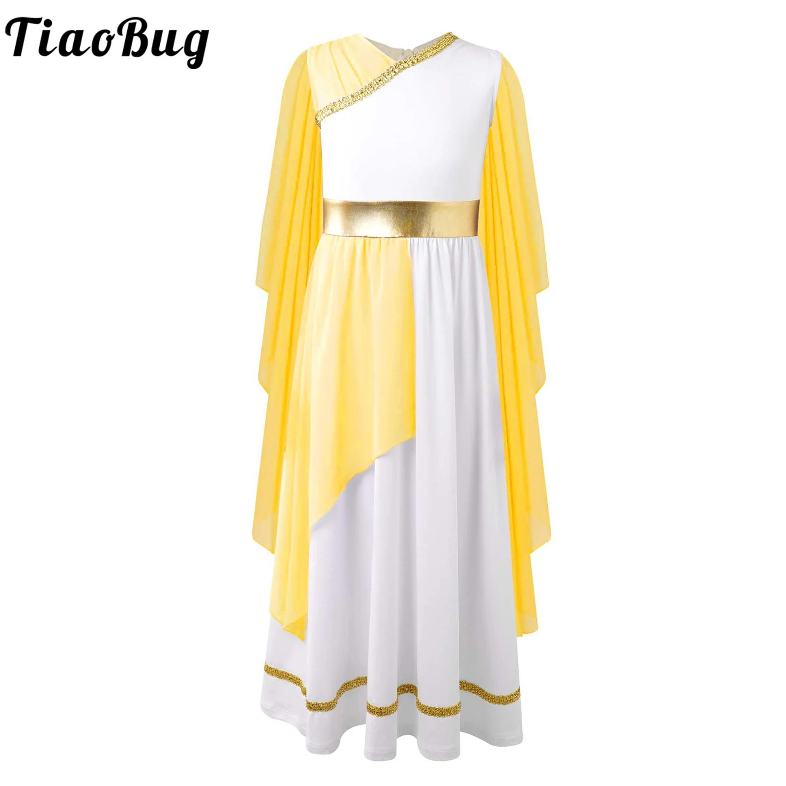 Girls Ancient Greek Princess Costume Robe Roman Grecian Toga Cosplay Sleeveless Shawls Tulle Robe Dress Halloween Performance