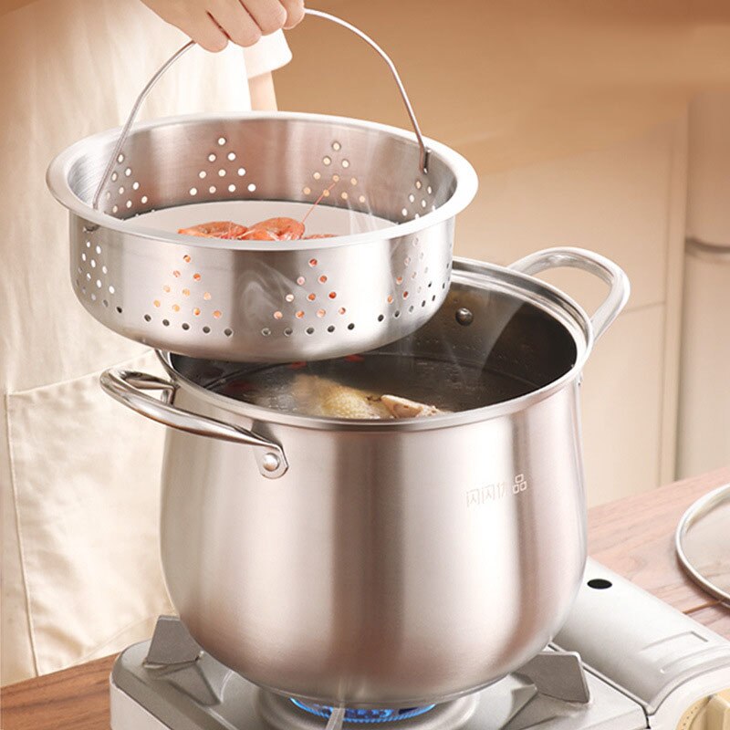 Beemsk 4l rostfria soppgrytor med ånglåda 24cm 304 nudelmike gröt lagergryta för gasspis induktionsspis