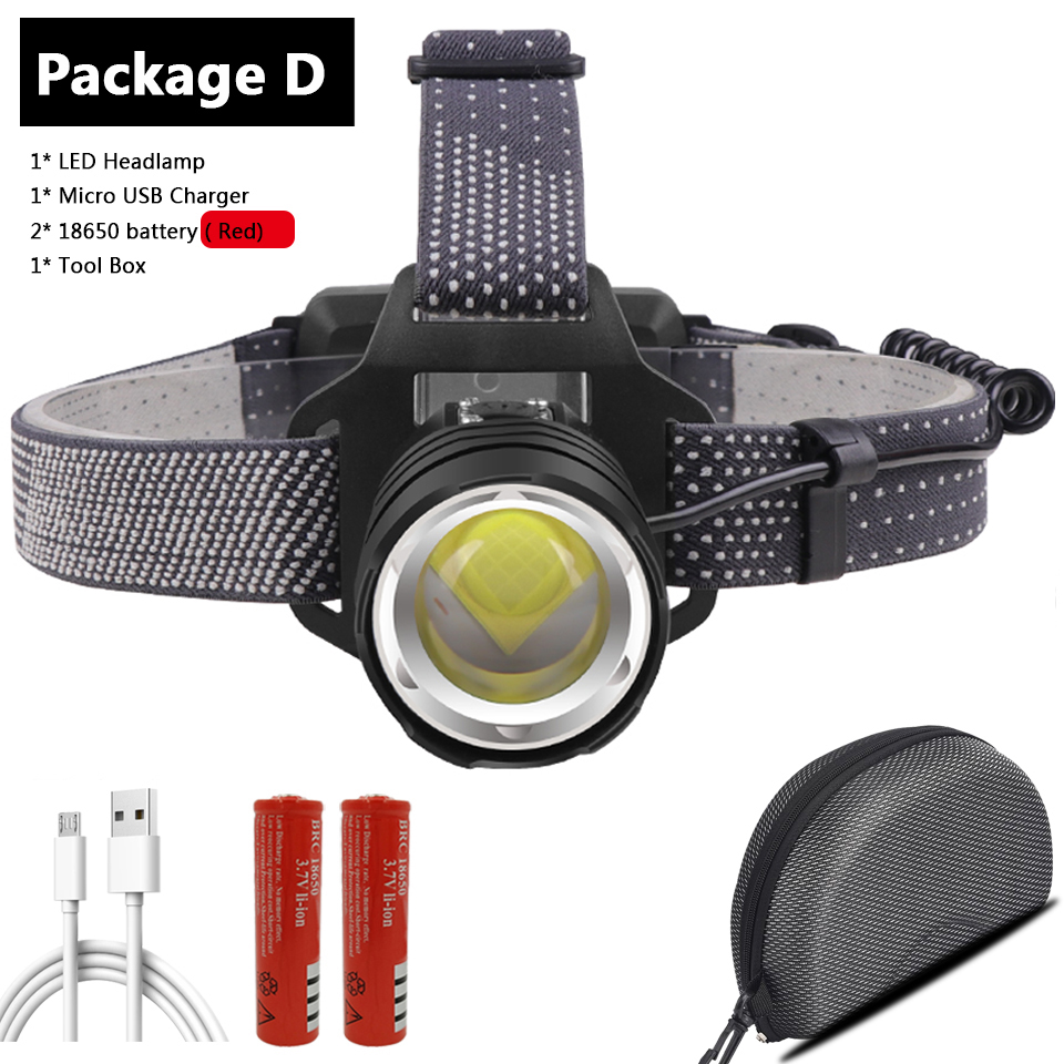 500000 lumen xhp 160 ledet kraftig hodelykt zoombar hodelykt lampe lommelykt 18650 batterier vanntett til camping hodelykt: Alternativ d / Xhp 160