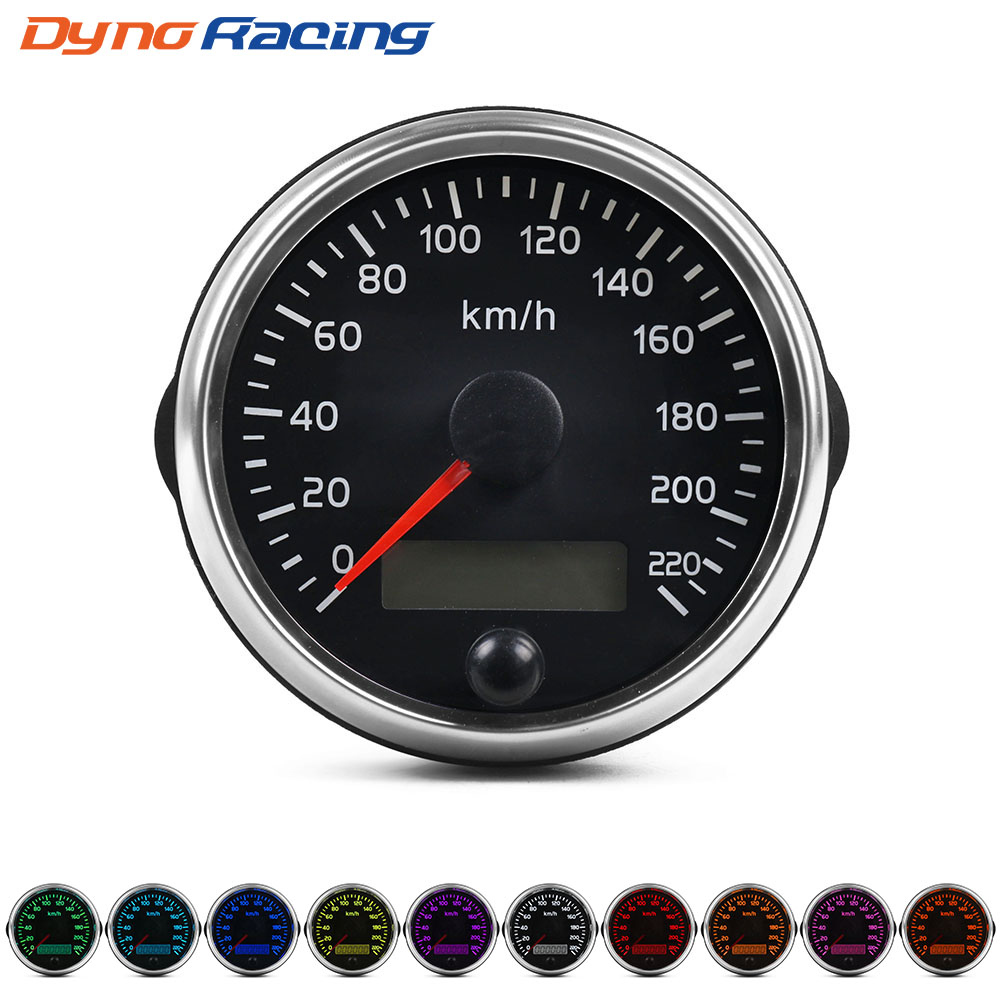 Universal 85mm Speedometer 220km/h Speed Gauge Meter With White/Amber Backlight 12V 24V With LCD For Car Truck Boat Motor