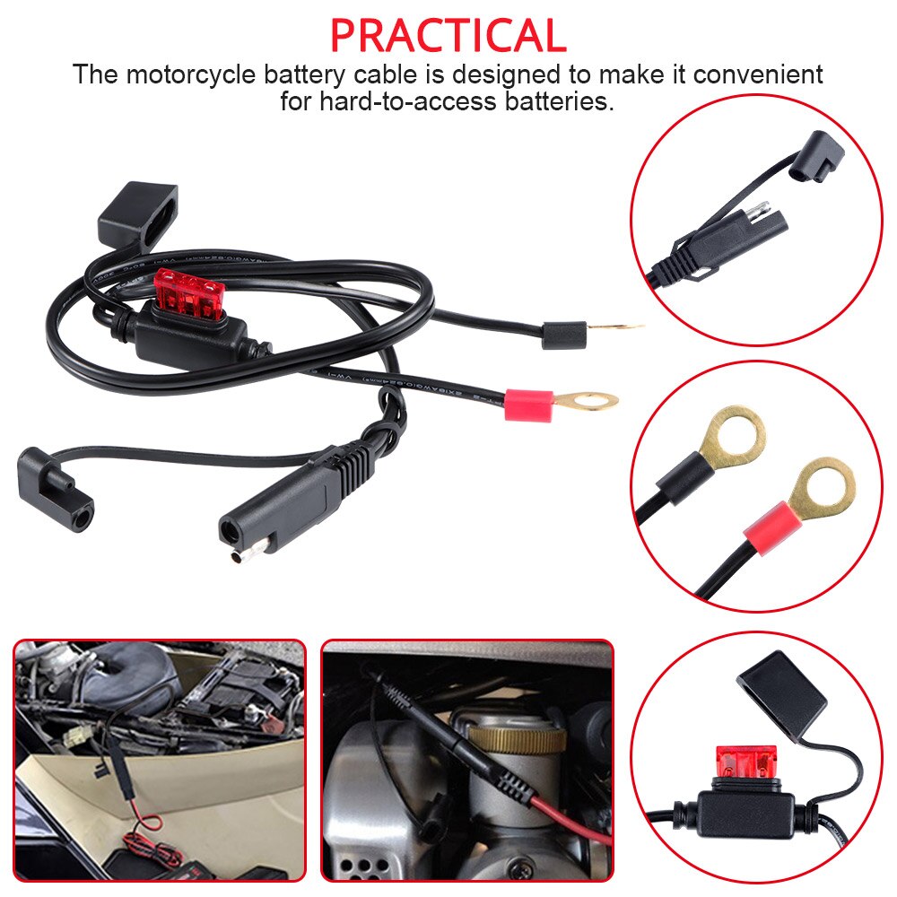 12V Motorcycle Battery Charger Cable Terminal To SAE Quick Disconnect Cable Motorcycle Battery Output Terminal Ring Connector