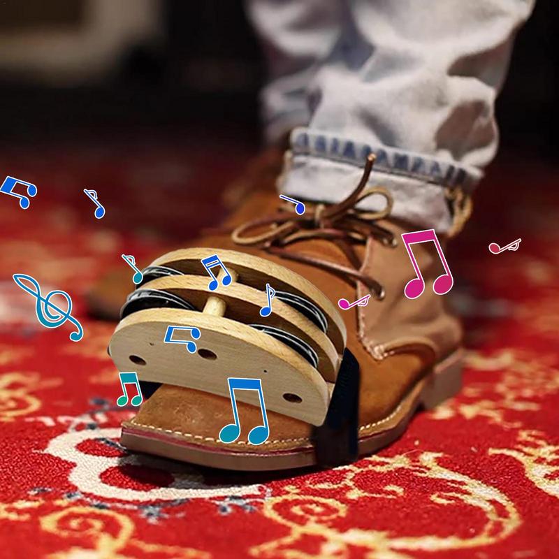 Feet Tambourine Wooden Small Foot Tapping Tambourine Metal Jingle Bell Foot Percussion Shakers Foot Drum Set For Guitar Drum