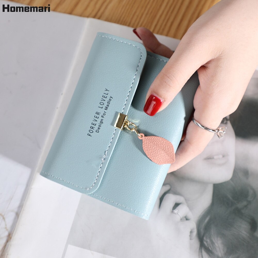 Homemari mulheres couro do plutônio carteiras femininas bolsas longas sacos de dinheiro folha telefone bolso senhoras carteira titular do cartão embreagem mujer 2021: Short-blue