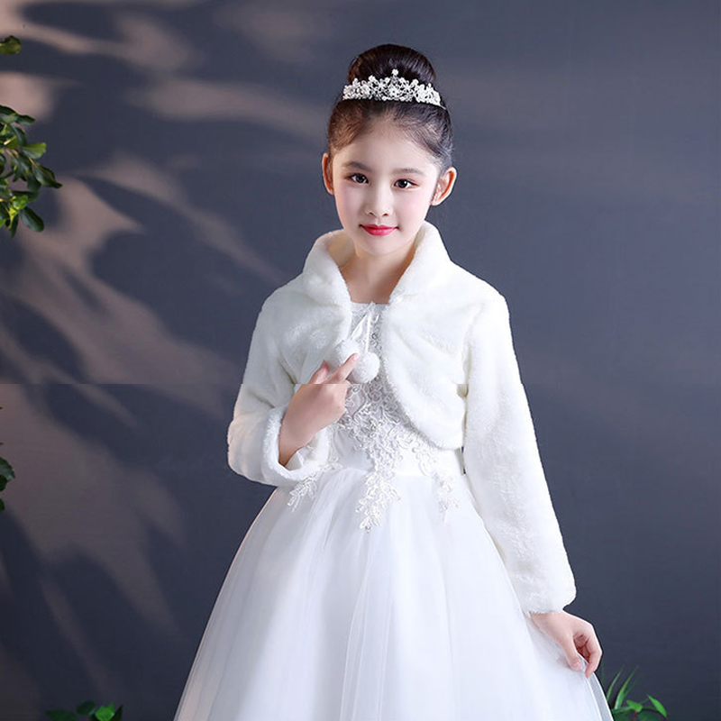 Kid Winter Coats For Girls Faux Fur Cape Wedding Warm Cloaks Shawl Shrug Outerwear Coats Baby Girl Plush Bow Cloak