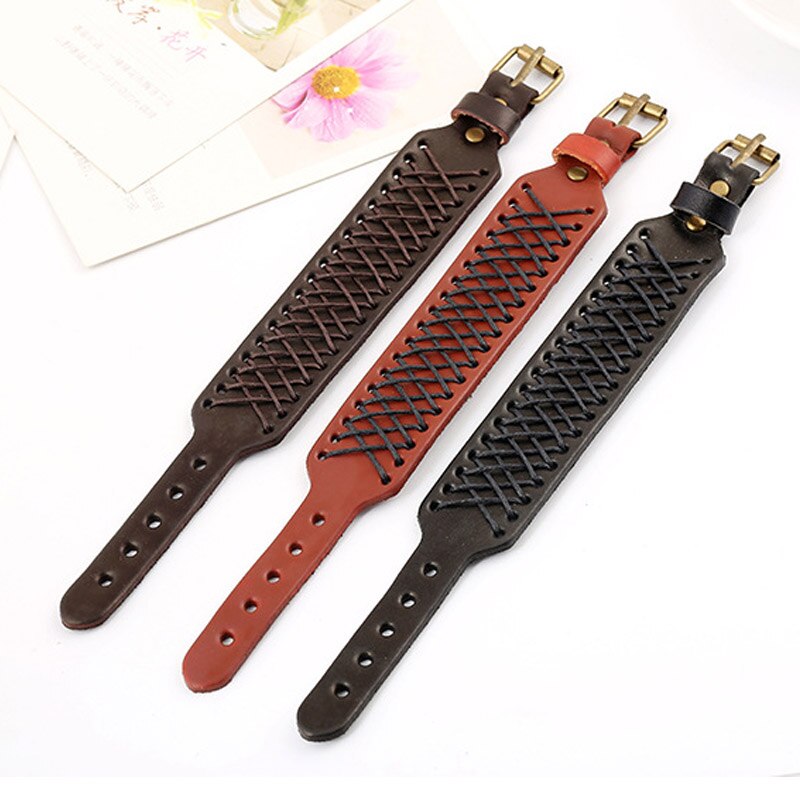 Casual Style Men Bracelets Jewelry Cord Braid Wrap Leather Bracelet Bangles 3 Colors Gold Plate Belt Buckle Valentine's Day