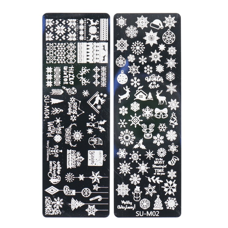 2PC Xmas zestaw warstw stemplujących na paznokcie płatki śniegu gwiazdy serca święta nowy rok projekt Nail artystyczny obraz Manicure wzornik LASUM01-M06-3: SU-M02 SU-M04
