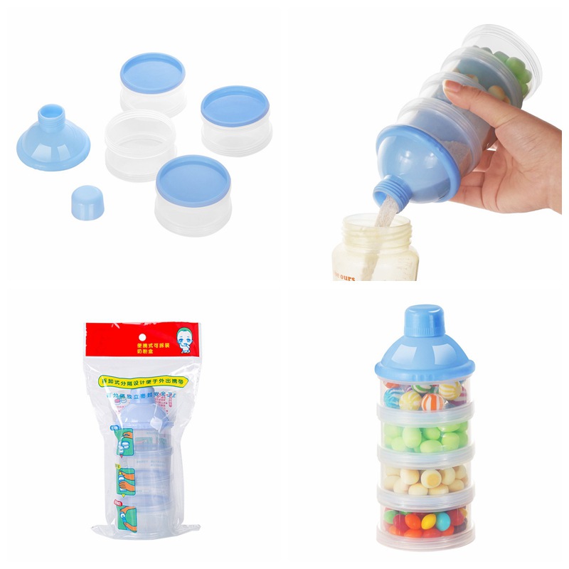 Baby mælkepulverbeholder formel mælkeopbevaring ikke-spild dispenser stabelbar rejseopbevaring børn mad snack 4- lag