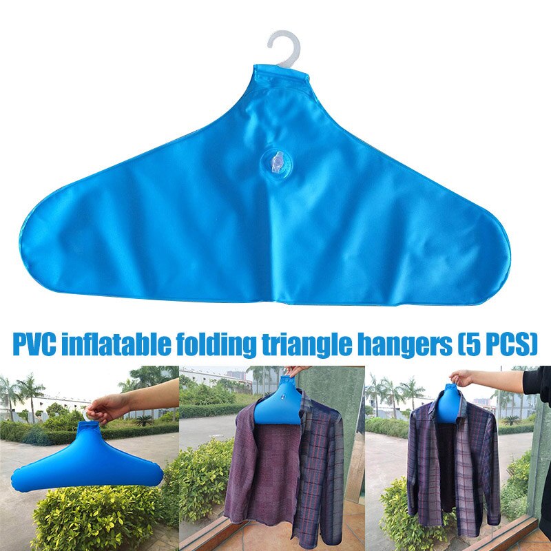 5 Pcs PVC Inflatable Clothes Hanger Rack Foldable Non Slip Travel Portable Coat Hangers E2S