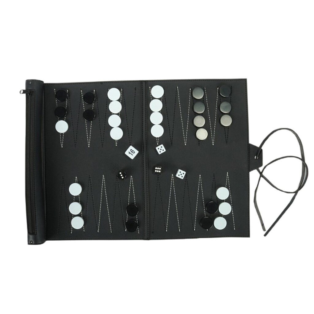 Portable PU Leather Roll-Up Tournament Backgammon Set Board GameToys for Adults Kids
