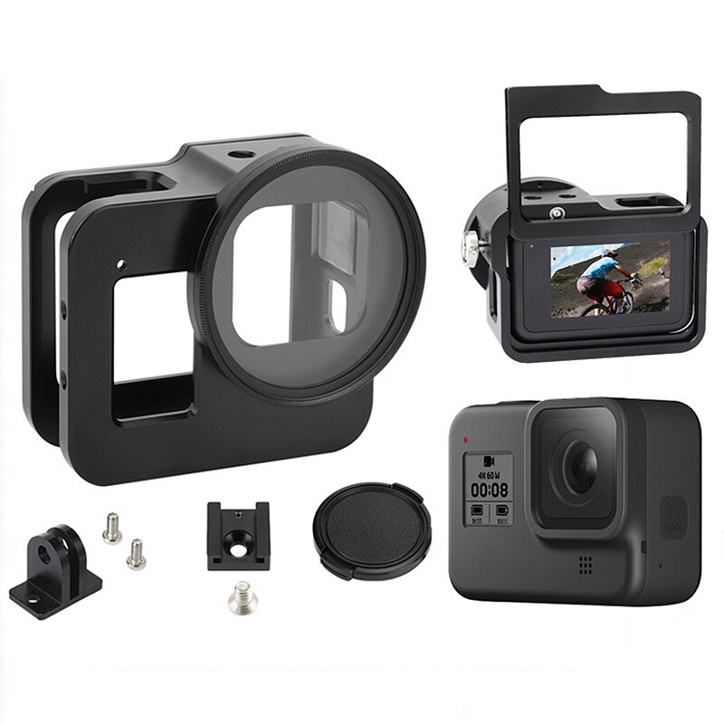 Voor gopro hero 8 zwarte hondenkooi met aluminiumlegering frame en 52 mm uv-filter