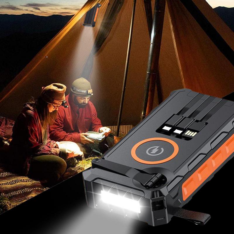 Zonnelader Power Bank Handbediende powerbank met LED-licht Opvouwbare draadloze powerbank Ingebouwde SOS-alarmfunctie en