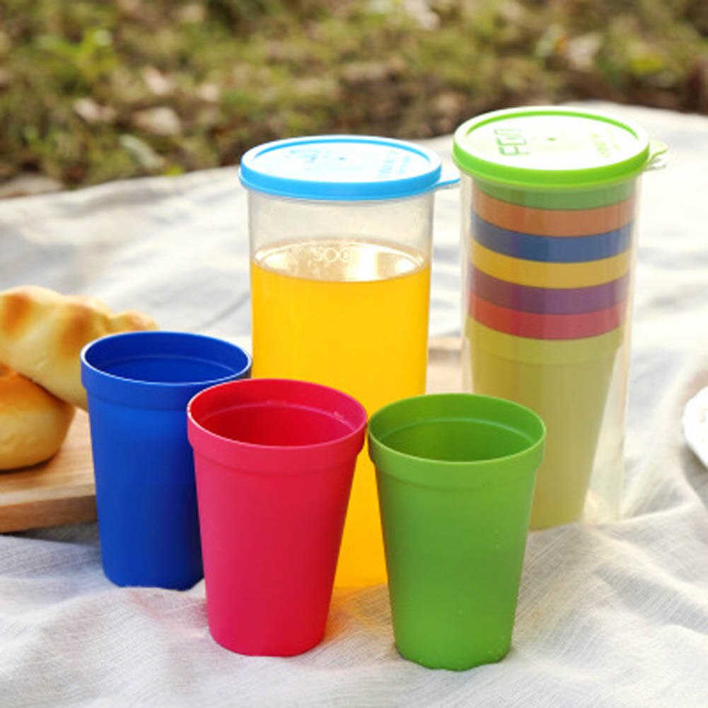 7 Stks/set 7 Kleur Draagbare Regenboog Pak Cup Picknick Toerisme Plastic Beker Koffie Huishouden Cups Kleur Willekeurige