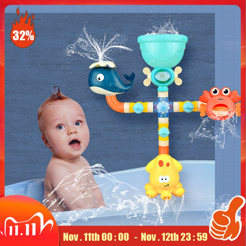 Bath toy faucet shower rubber duck waterwheel happy spray water set crab octopus frog bubble machine baby game children animal b