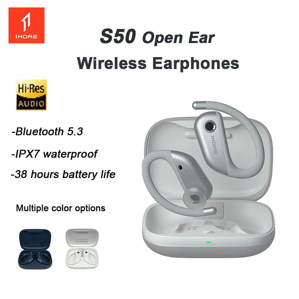 1MORE S50 Open Ear Wireless Earphones Bluetooth 5.3 Fast Charging Headset with Mic 38 Hours Playtime Waterproof Sports Headphone