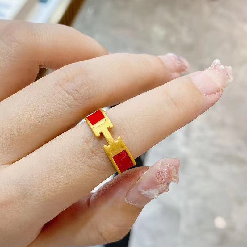 Luxury 6 Colors H Letter Shape Opening Rings for Women Diy Personality Party Wedding Jewelry: Golden red