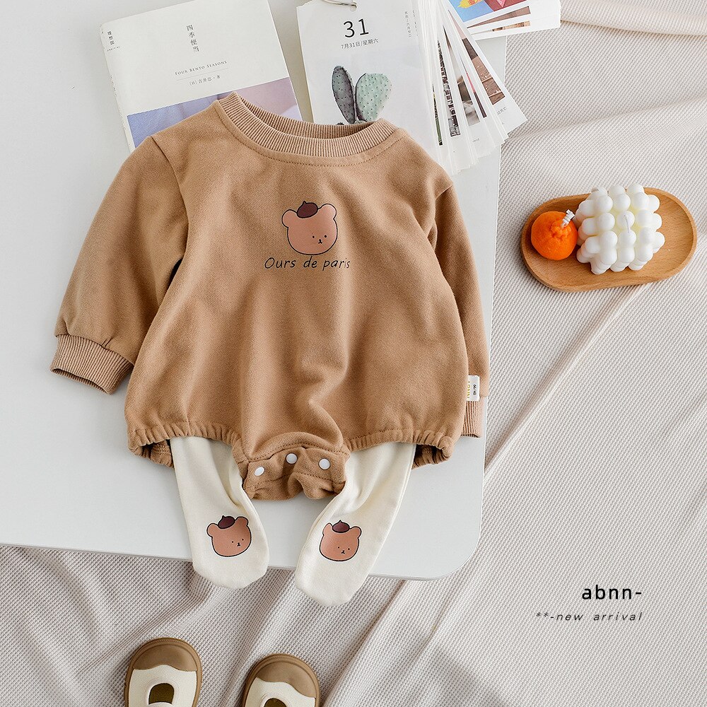 Herbst 2022 Neue Geboren Baby Onesie Kleidung Infant Girs Kleidung Cartoon Bär Gedruckt Bodys Jungen Lange Ärmeln Overall Outfits