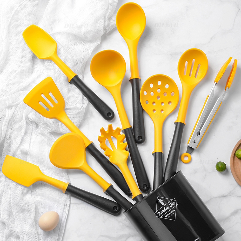 Silicone Kitchenware Set Kitchen Utensils Kit Avoid Contact Countertop Support Cooking Shovel Spoon 11 Pcs Set